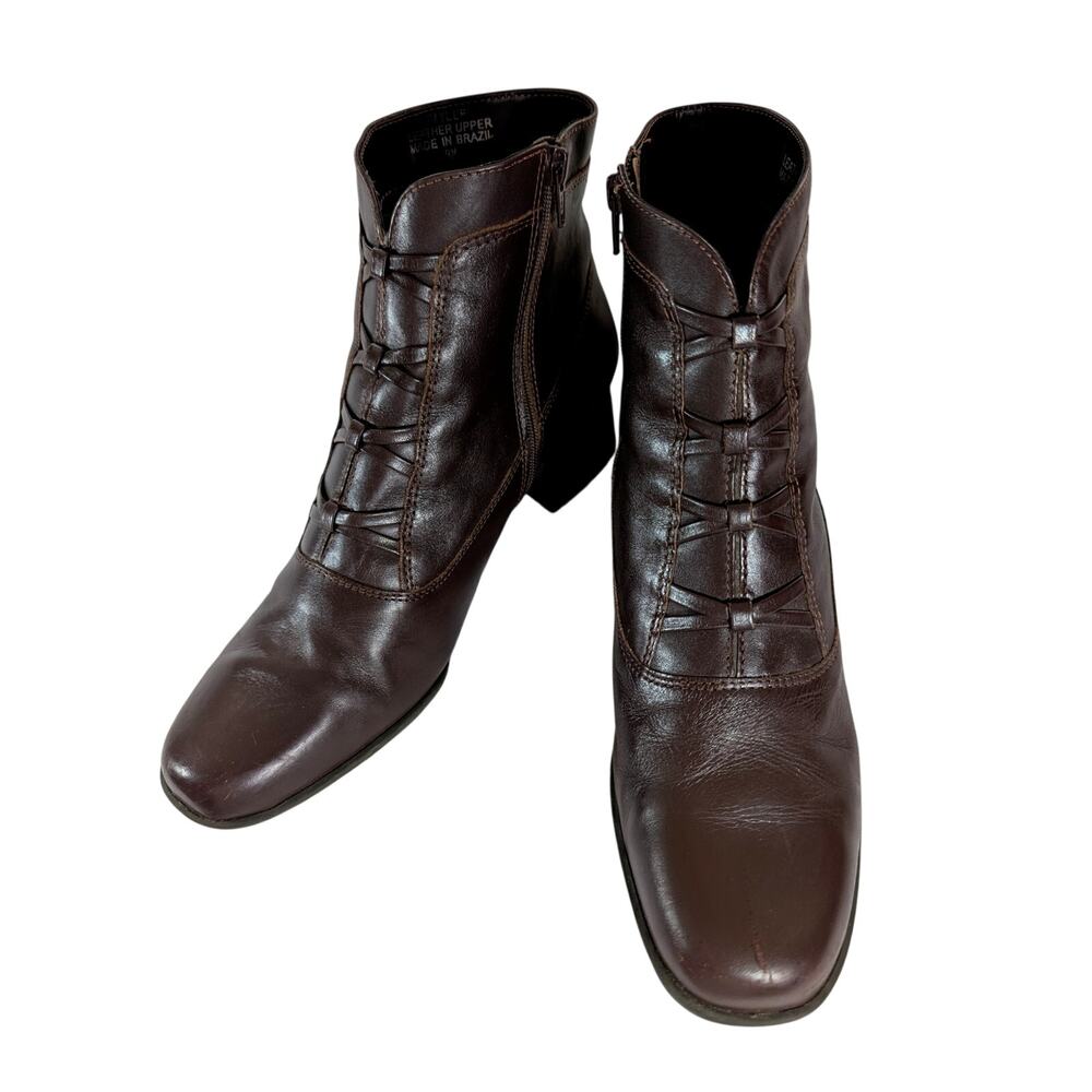 CROFT & BARROW! ESPRESSO BROWN GENUINE LEATHER QUAD CRISS CROSS STRAP BOOTS! 9M - Picture 5 of 10